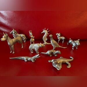 Vintage Pewter Animal Figurines Lot (11) C.H. Pewter Marked  Dogs Wildlife
